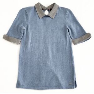 Short Sleeve Blue & Striped Collar Sweater